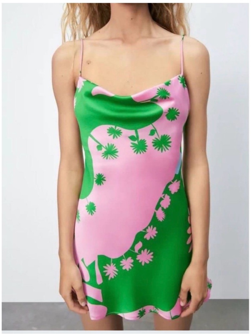 Zara Pink and Green Floral Mini Slip Dress